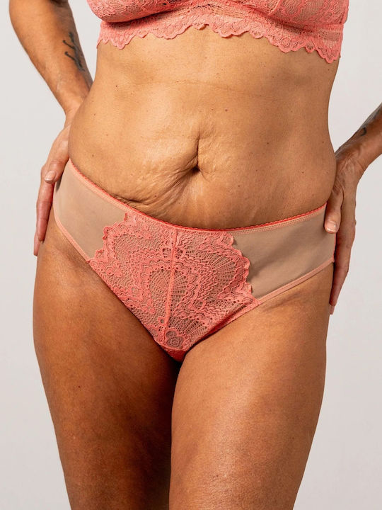 Femeie Slip cu Dantelă Coral-Sand