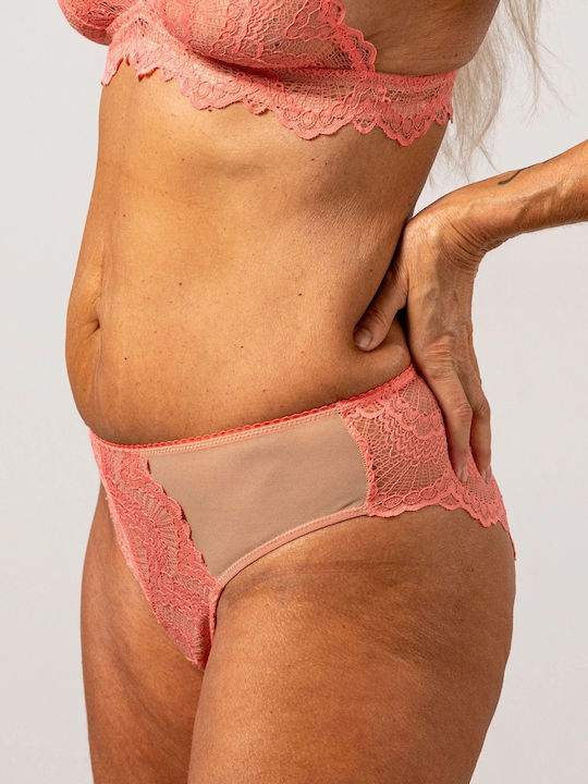 Femeie Slip cu Dantelă Coral-Sand
