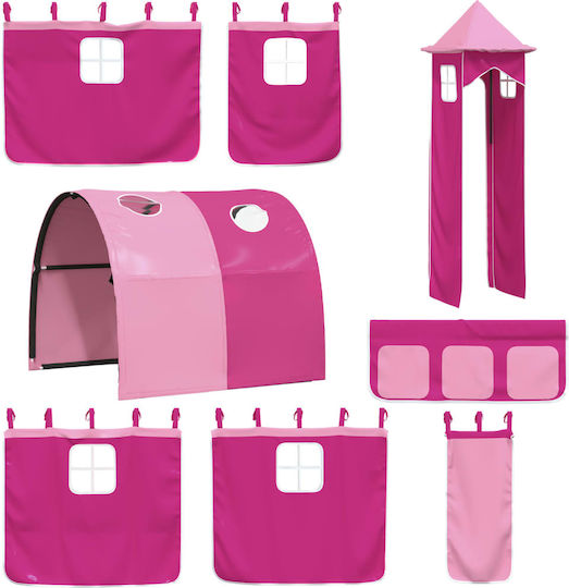 Kinderbett Hochbett Einzeln Rosa für Matratze 90x190cm