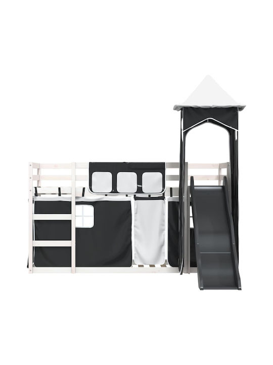 Pat pentru Copii Loft Bed Single Alb-Negru pentru Saltea 90x200cm