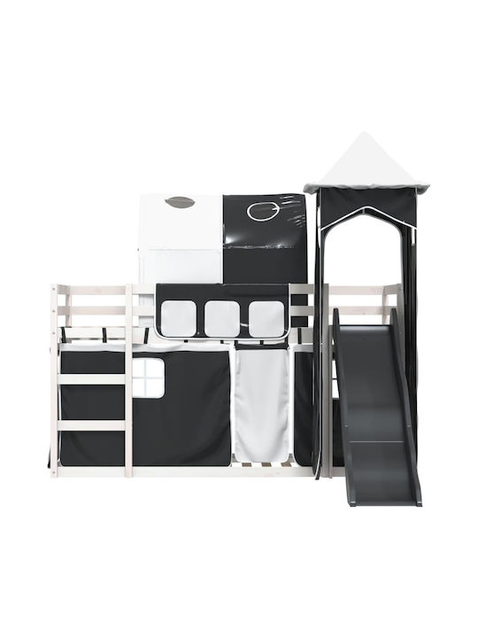 Pat pentru Copii Loft Bed Single Alb-Negru pentru Saltea 90x200cm