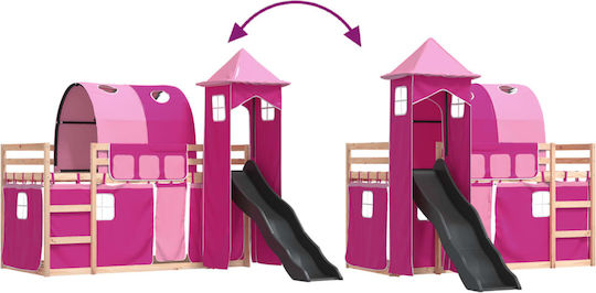 Kinderbett Hochbett Einzeln Rosa für Matratze 90x190cm