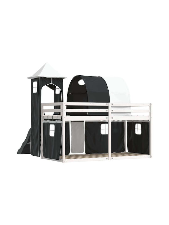 Pat pentru Copii Loft Bed Single Alb-Negru pentru Saltea 90x200cm