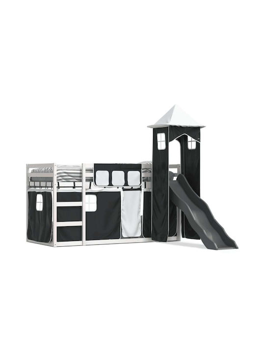 Pat pentru Copii Loft Bed Single Alb-Negru pentru Saltea 90x200cm