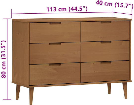 Comoda pentru Dormitor Molde cu 6 sertare Maro 113x40x80buc