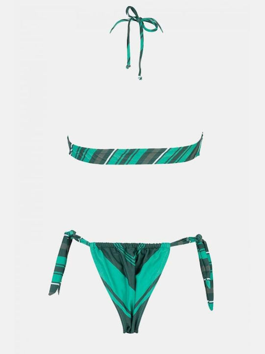 Set Bikini Τριγωνάκι Ριγέ Πράσινο