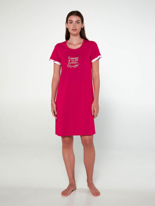 Cotton Short Sleeve Nightgown Vamp 20314 Fuchsia