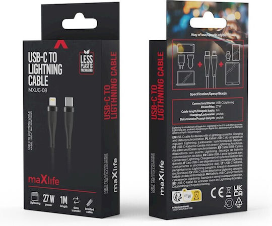 Maxlife USB-C zu Lightning Kabel 27W Schwarz 1m (MXUC-08B)