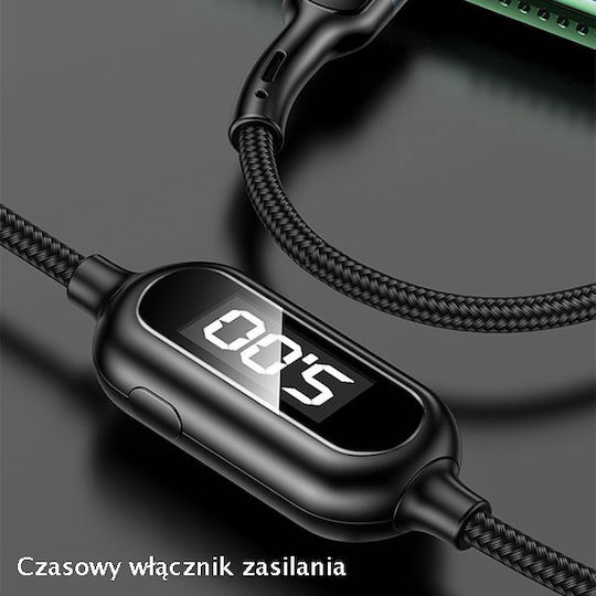 Usams SJ423 Braided / LED USB-A to Lightning Cable Πράσινο 1.2m