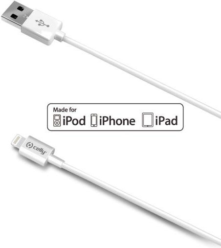 Celly Regular USB-A la Cablu Lightning Alb 2m (USBIP52M)