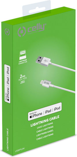 Celly Regular USB-A la Cablu Lightning Alb 2m (USBIP52M)