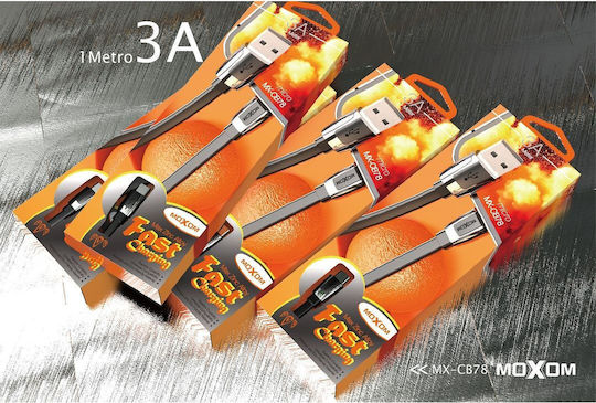 Moxom Flat USB-A to Lightning Cable Μαύρο 1m (MX-CB78)