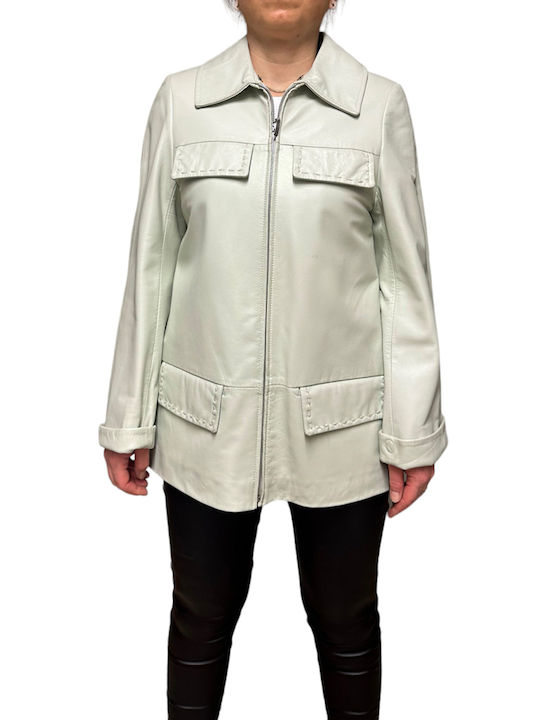 MARKOS LEATHER Women's Short Lifestyle Leather Jacket for Spring or Autumn white