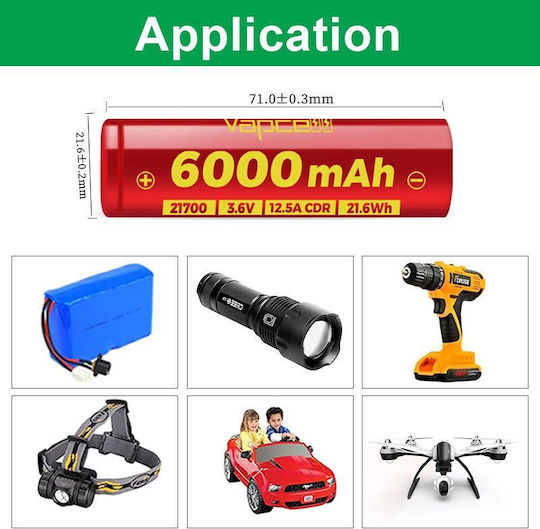 Vapcell Baterie Reîncărcabilă 21700 6000mAh 3.6V 1buc
