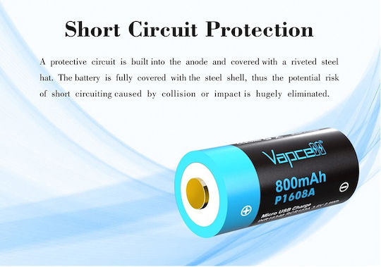 Vapcell Επαναφορτιζόμενη Μπαταρία 16340 800mAh 3.6V 1τμχ