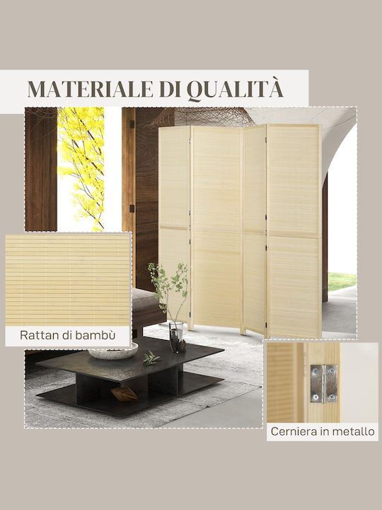 HomCom Decorativ Paravan din Rattan cu 4 Panouri 180x180cm