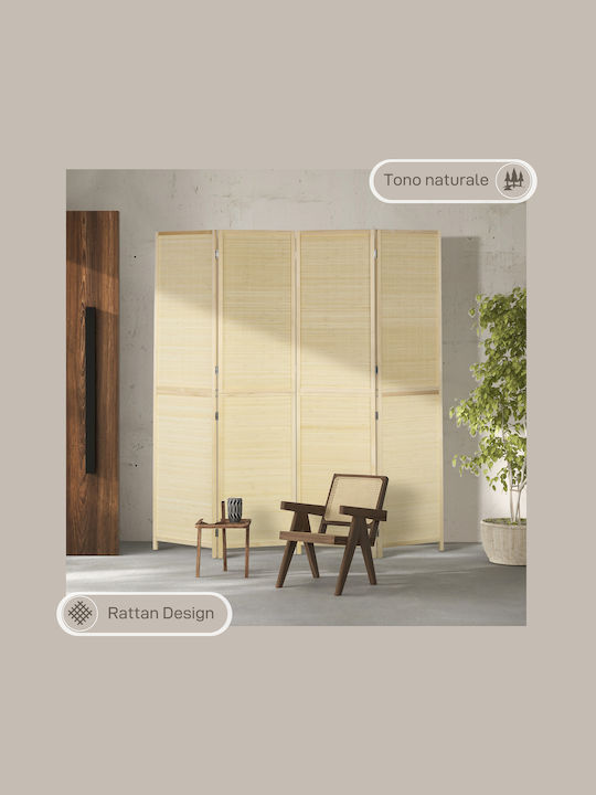 HomCom Decorativ Paravan din Rattan cu 4 Panouri 180x180cm