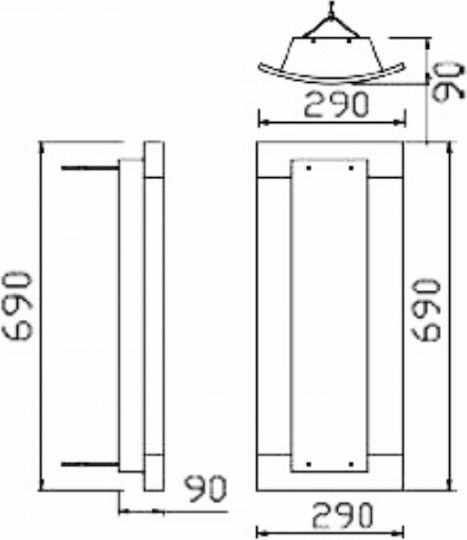 DIL Fluorescent Ceiling Light with 2 Light Bulb Places T8 Shape for G13 Base L69xD29xH9cm