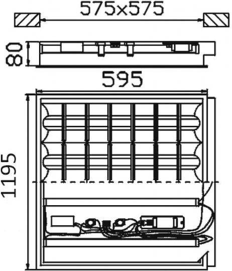 DIL Recessed Fluorescent Ceiling Light with 4 Light Bulb Places for 2G11 Base L119.5xD59.5xH7.9cm