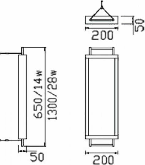 DIL FL-OLY-T5 Fluorescent Ceiling Light with 2 Light Bulb Places T5 Shape for G5 Base L65xD20xH5cm
