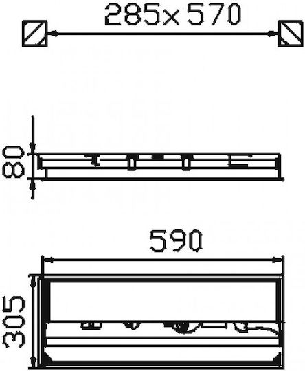 DIL Recessed Fluorescent Ceiling Light with 2 Light Bulb Places T8 Shape for G13 Base L59xD30.5xH7.9cm