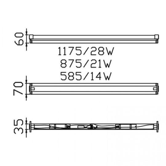 DIL Lighting Batten Double-Ended with 1 Slot for Fluorescent Lamp T5 80W 35cm