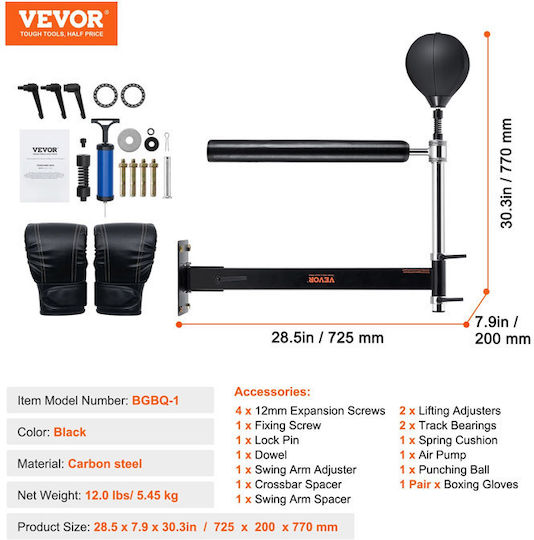 Wall-Mounted Rotating Rod Boxing Pear Gloves 735 X 230 X 175 Mm Vevor Qjdxlbgsqjdco20btv0