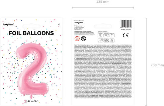 Μπαλόνι Foil Number Νούμερο Αριθμός ''2'' 86cm Ροζ