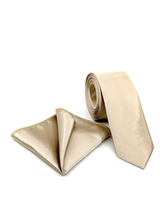 L-053-53 Γραβατα 6,5 Cm Set Μαντηλακι Υφασμα Satin Glossy Χρωμα Ivory
