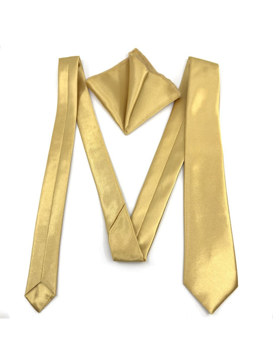 Cravată L-053-51 6.5 Cm Set Batistă Material Satin Lucios Culoare Goldenrod
