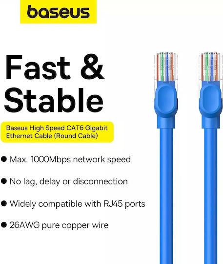 Baseus U/UTP Кат.6 (Gigabit) Мрежов Кабел Ethernet 3м Син