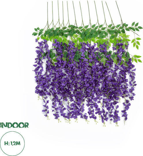 Globostar Artificial Garden Violet Wisteria Flower Branch 21509 Set of 12 Decorative Artificial Wisteria Branches Violet Φ45 X H120cm