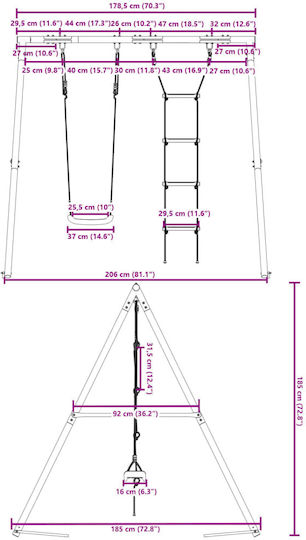 vidaXL Κούνια Hängend 185x185x185cm Mehrfarbig