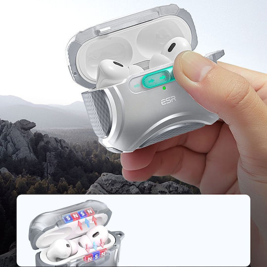 ESR Cyber Flicklock Halolock Case Silicone in Silver color for Apple AirPods Pro 2
