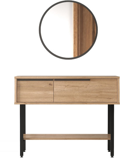 Norfolk Console Table Wood & Metal with Mirror Natural/black L100xW29.5xH76cm