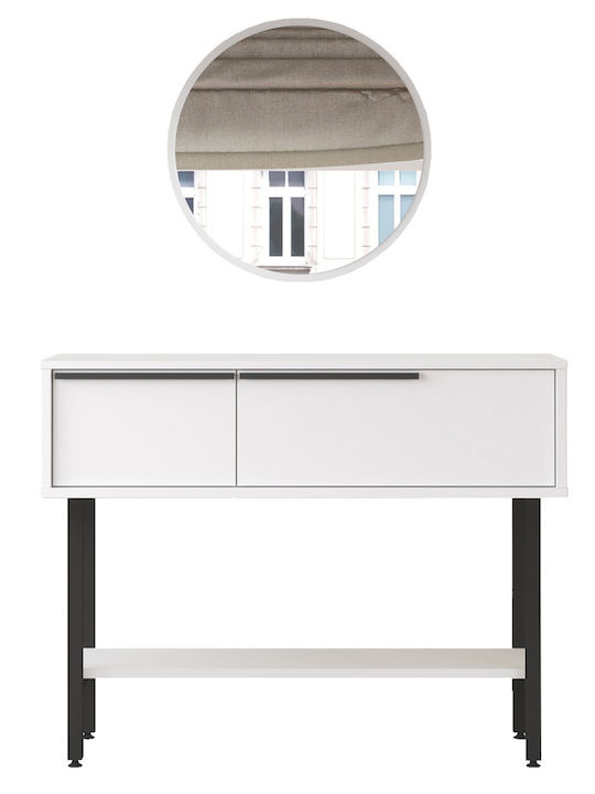 Console Table Wood & Metal with Mirror White/Black L100xW29.5xH76cm