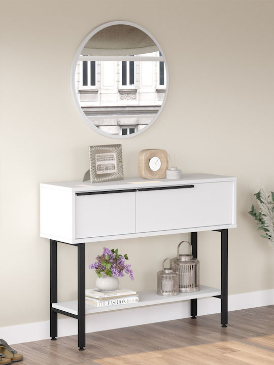 Console Table Wood & Metal with Mirror White/Black L100xW29.5xH76cm