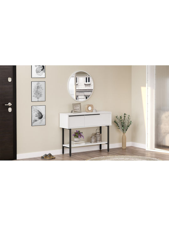 Console Table Wood & Metal with Mirror White/Black L100xW29.5xH76cm