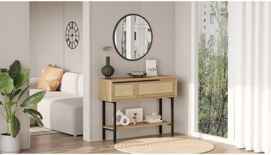 Fulham Console Table Wood & Metal with Mirror Natural/black L100xW29.5xH76cm