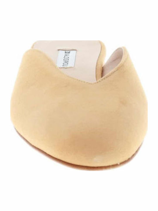 Flat Suede Mules in Beige Color
