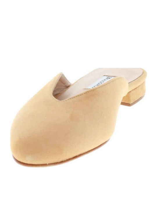 Flat Suede Mules in Beige Color