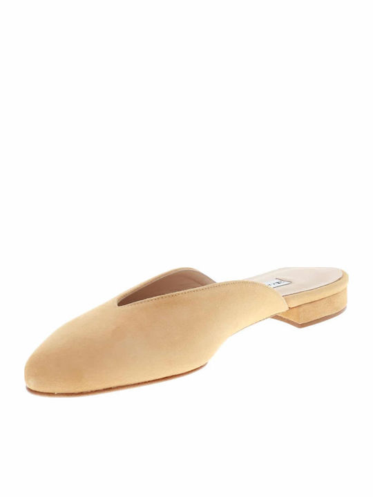 Flat Suede Mules in Beige Color
