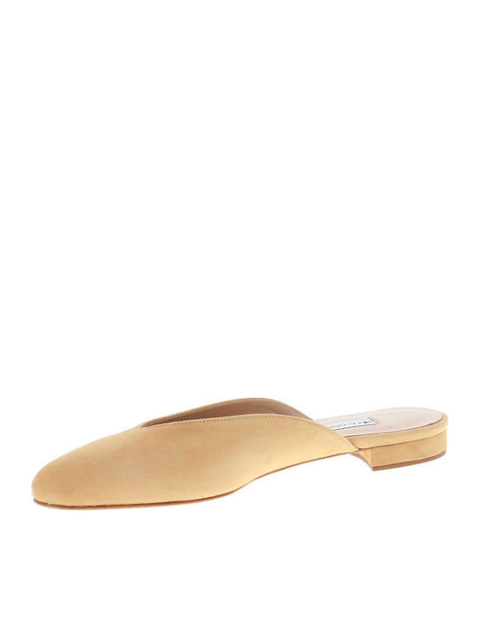 Flat Suede Mules in Beige Color