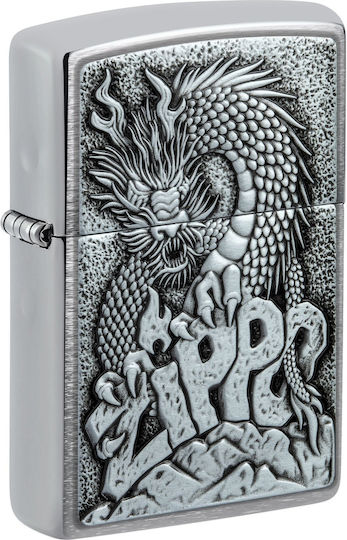 Zippo 48902 Dragon On Logo Design Steel Silver