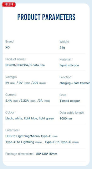 XO Nb208a Stainless to Lightning Cable 20W Black 1m (16.005.0243)