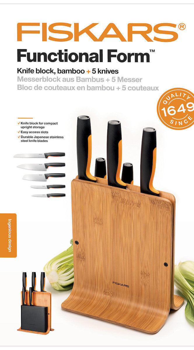 Fiskars Messerset mit Block aus rostfreiem Stahl 5Stck | Skroutz Germany