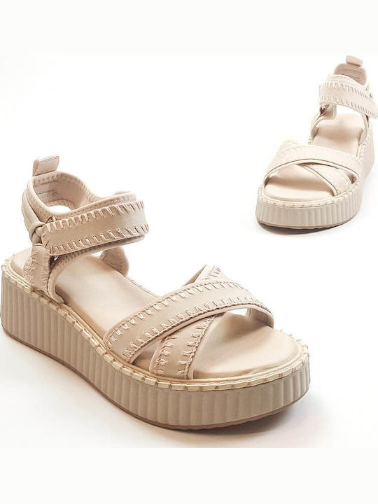 Women's Flat Sandals Flatforms in Beige Color