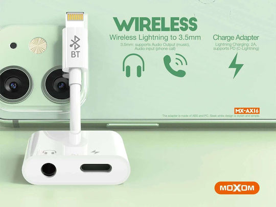 Moxom Конвертор Lightning мъжки към 3.5mm / Lightning женски Бял 1бр MX-AX16