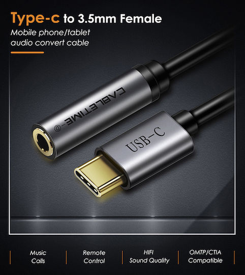Cabletime Μετατροπέας USB-C male σε 3.5mm female Γκρι 1τμχ