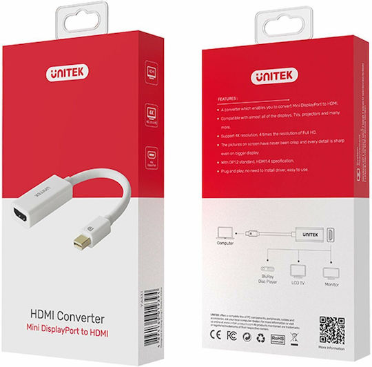 Unitek Converter mini DisplayPort male to HDMI female White 1pcs Y-6331